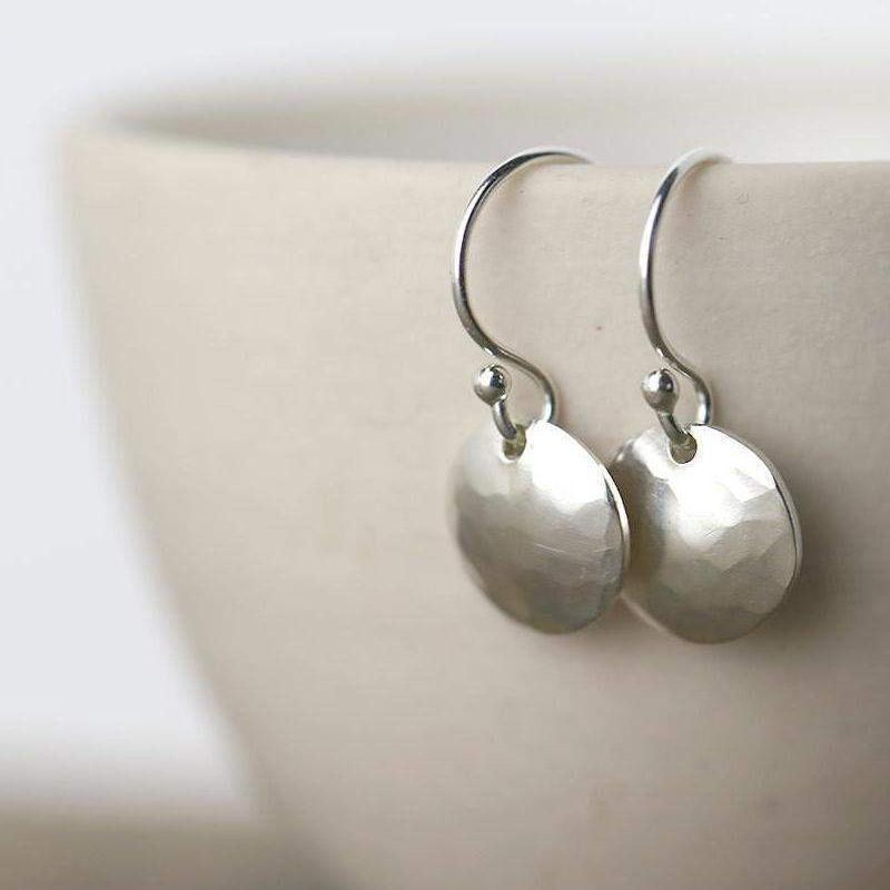 Hammered &amp; Domed Earrings - Sterling Silver - Handmade Jewelry by Burnish