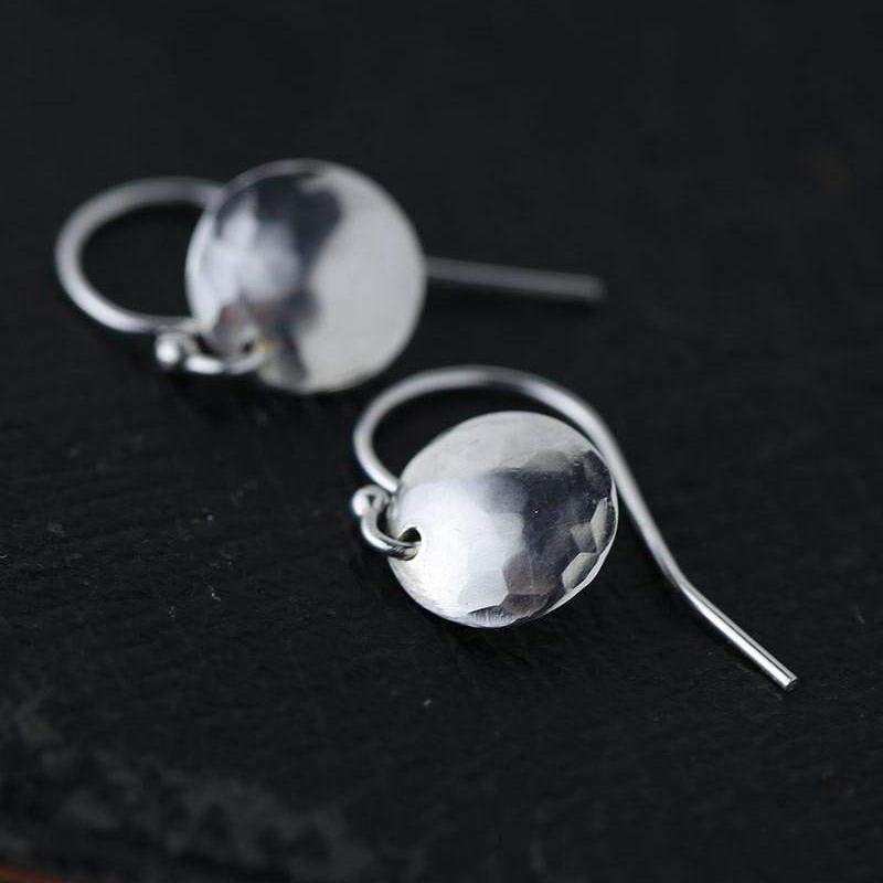 Hammered &amp; Domed Earrings - Sterling Silver - Handmade Jewelry by Burnish