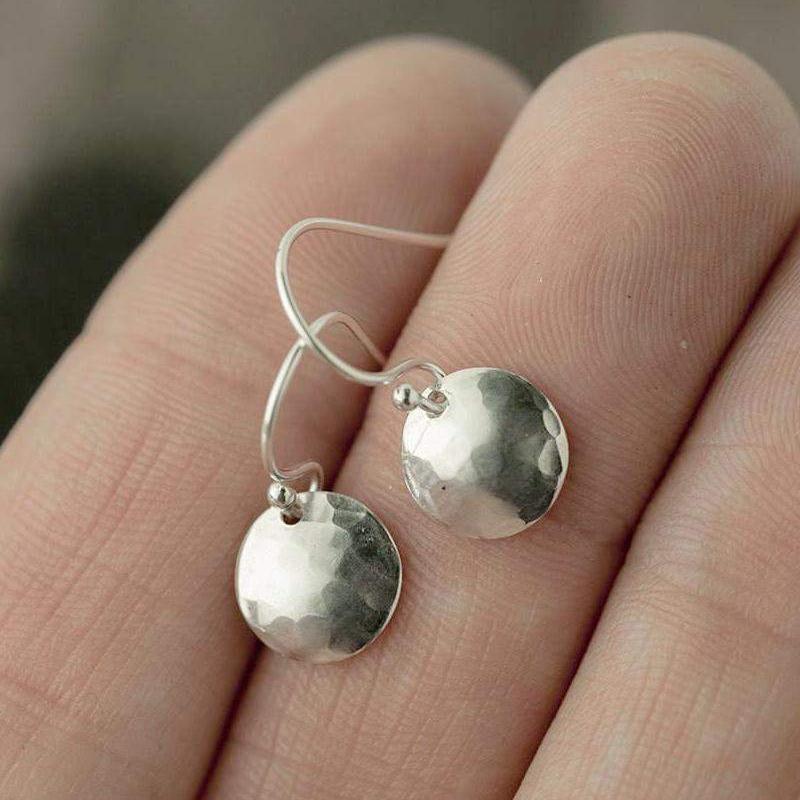 Hammered &amp; Domed Earrings - Sterling Silver - Handmade Jewelry by Burnish