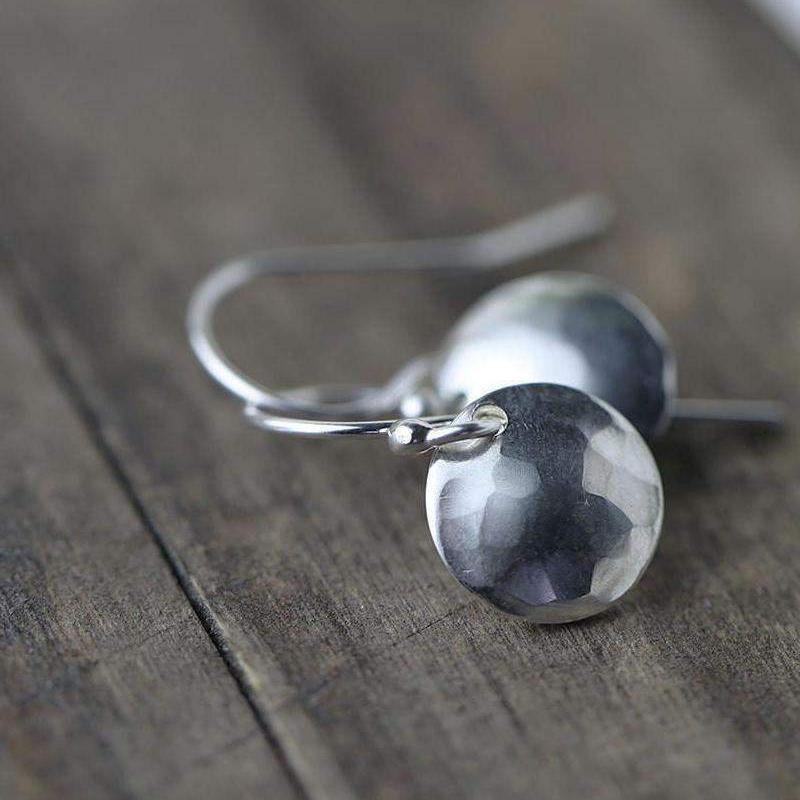 Hammered &amp; Domed Earrings - Sterling Silver - Handmade Jewelry by Burnish