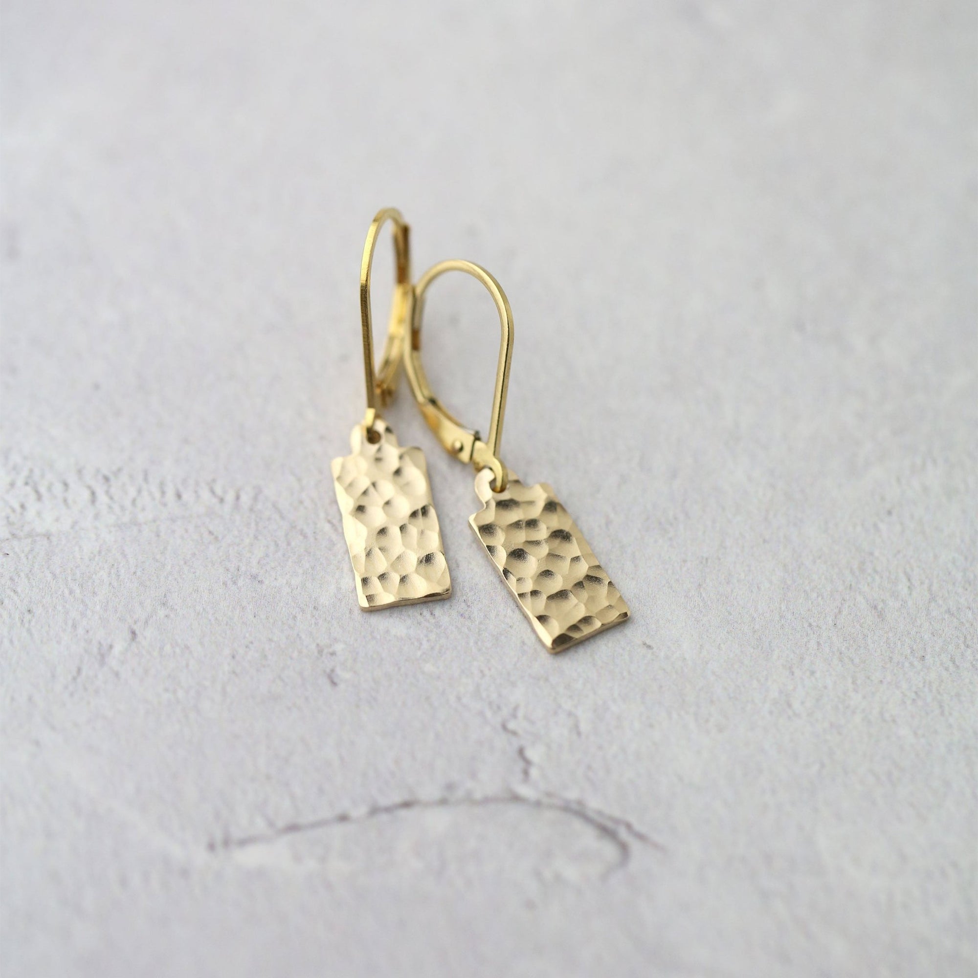 Hammered Gold Mini Tag Lever-back Earrings