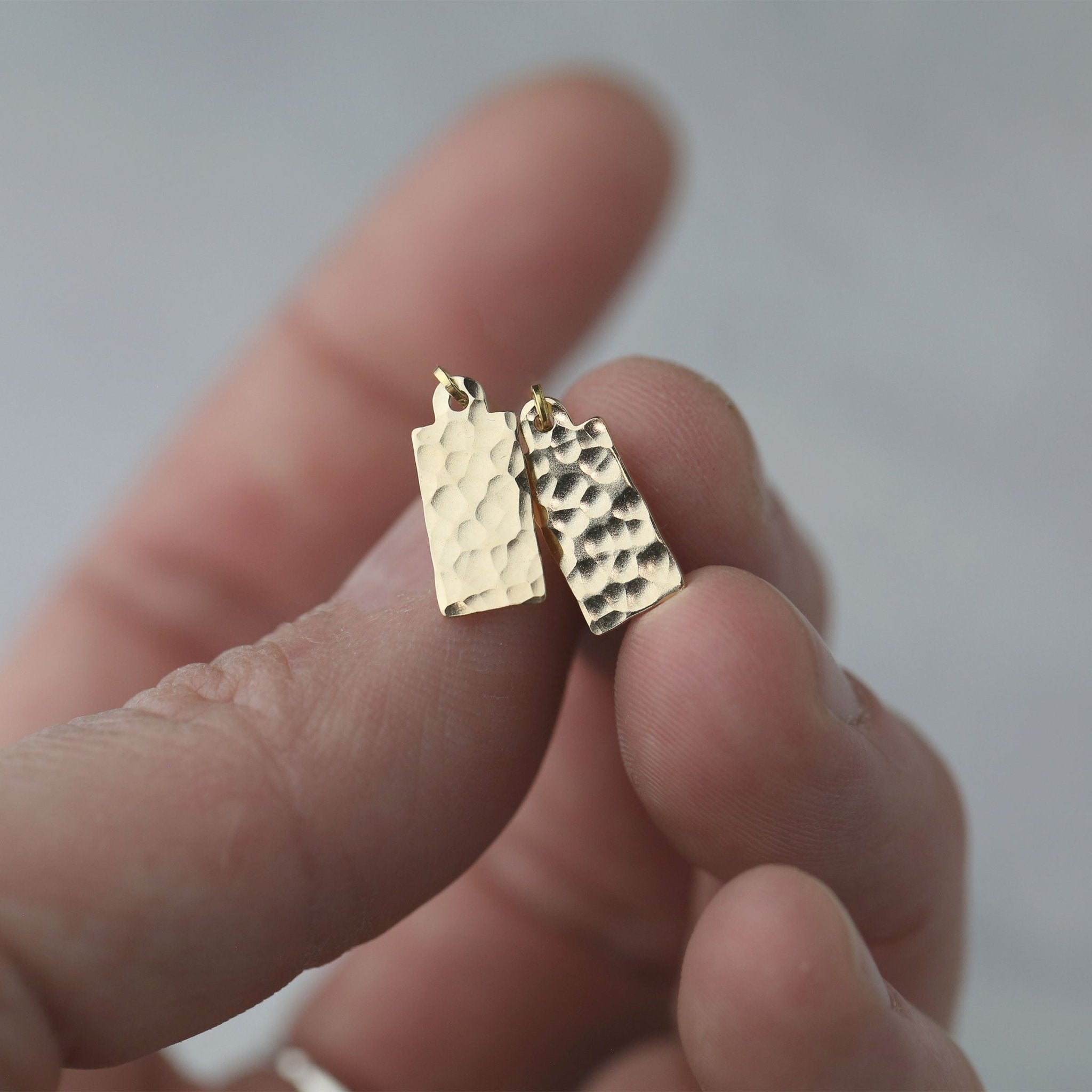 Hammered Gold Mini Tag Lever-back Earrings