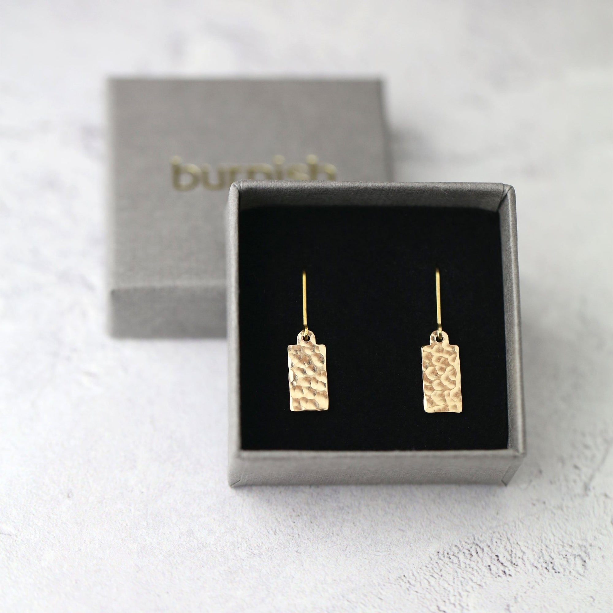 Hammered Gold Mini Tag Lever-back Earrings