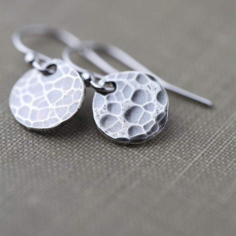 Hammered Rustic Disk Earrings - Handmade Jewelry by Burnish