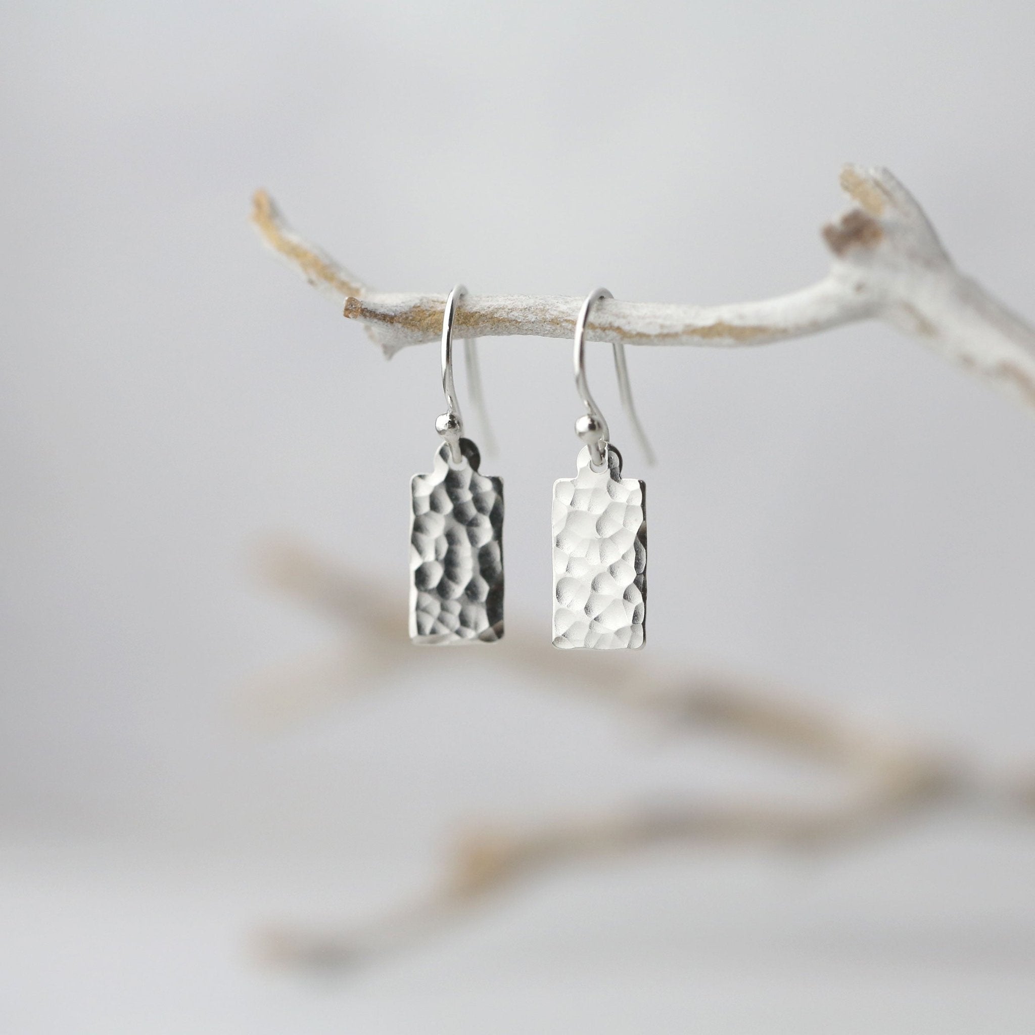 Hammered Silver Mini Tag Earrings
