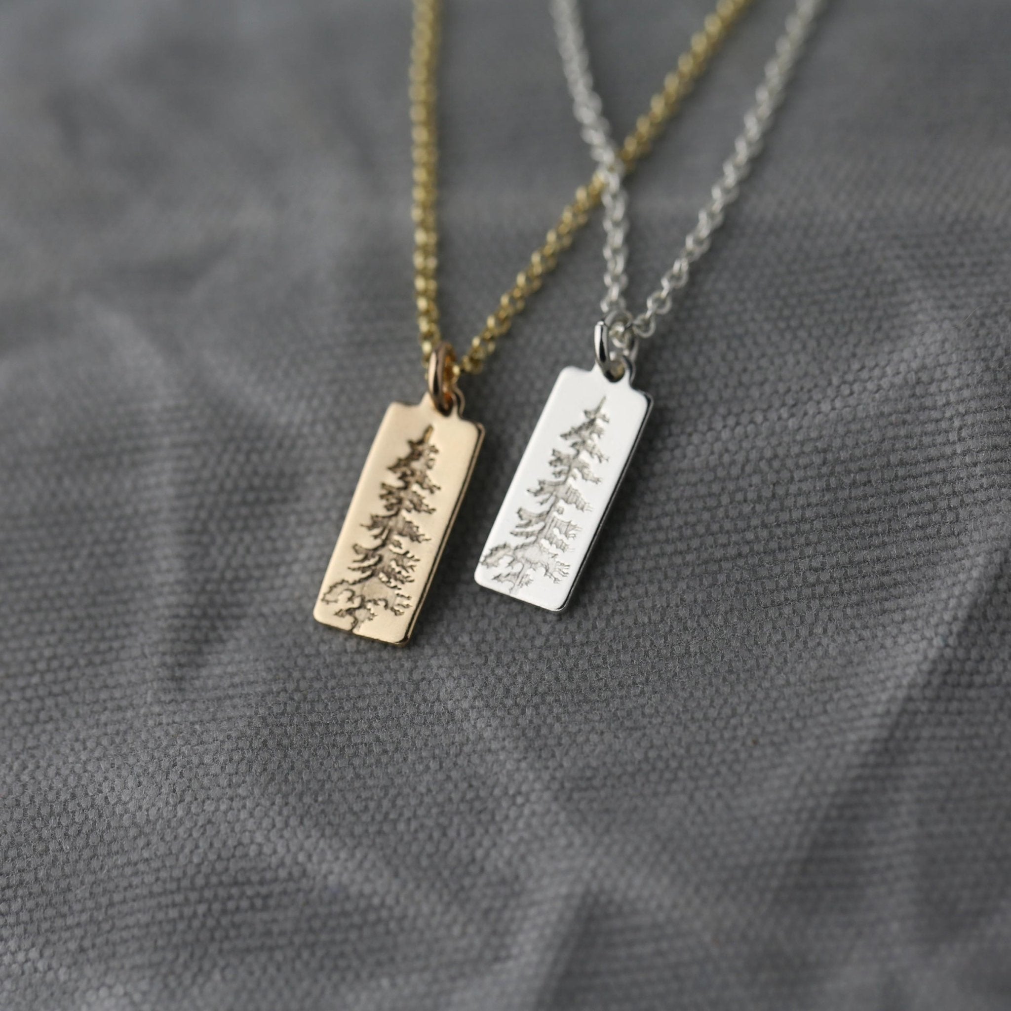 Hand Stamped Evergreen Tree Necklace handmade by Burnish