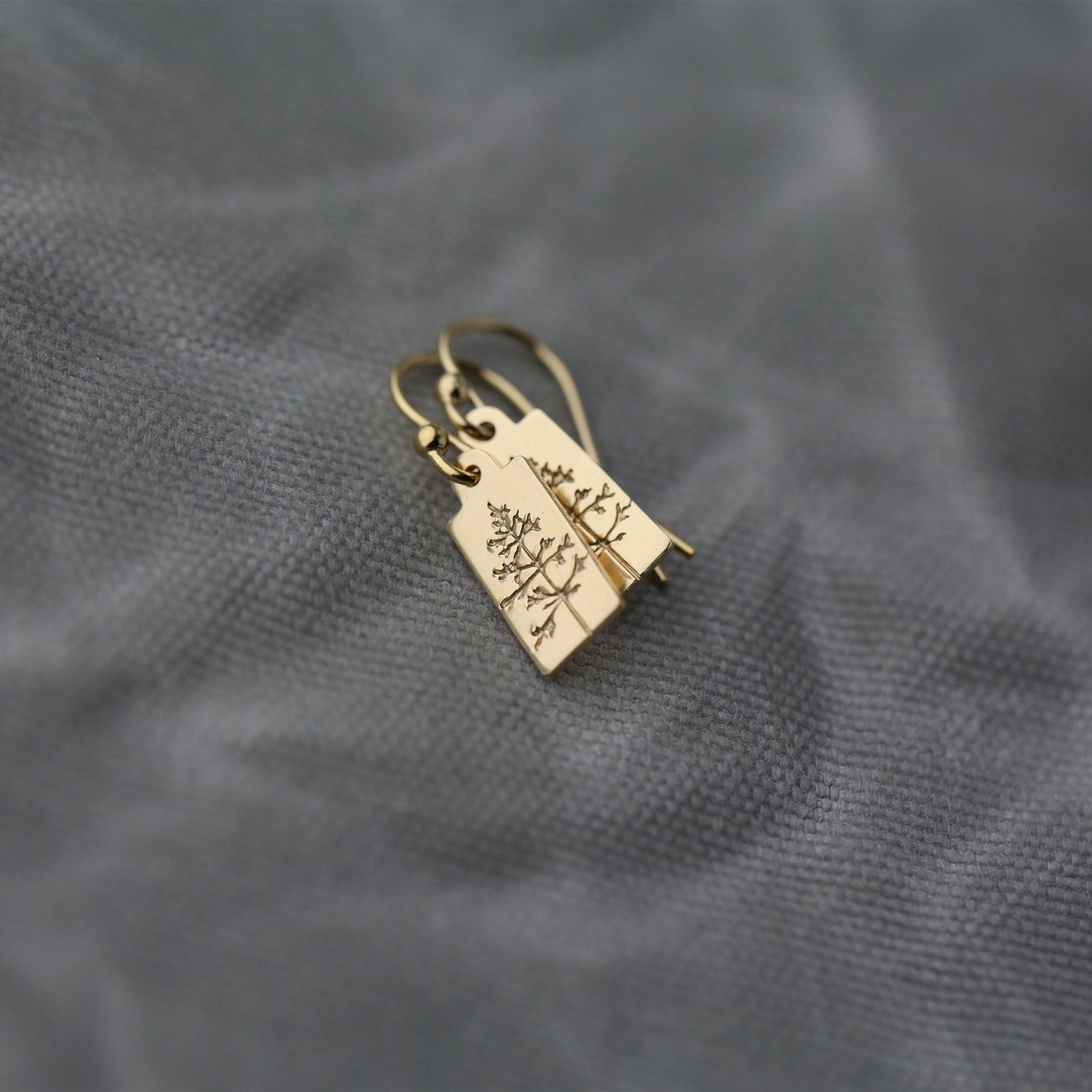 Hand Stamped Gold Tree Tag Earrings
