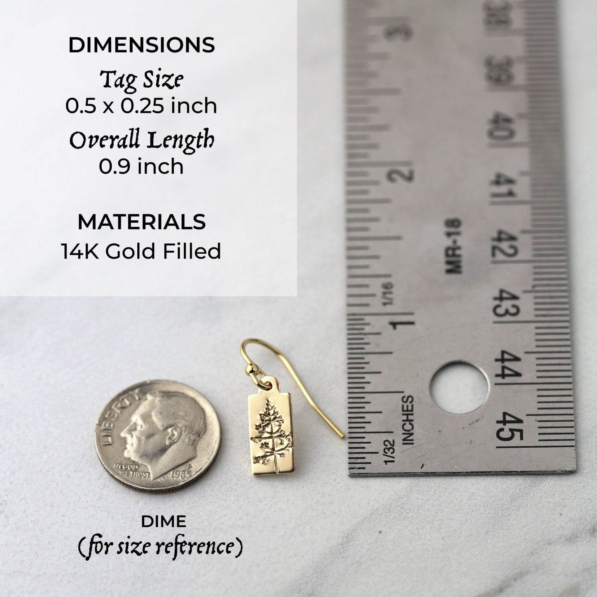 Hand Stamped Gold Tree Tag Earrings