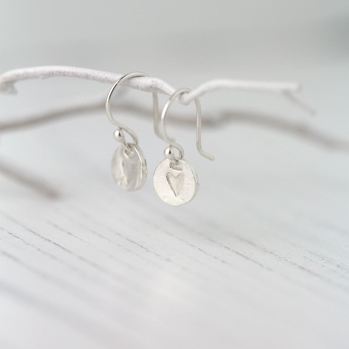 Hand Stamped Heart Earrings - Handmade Jewelry by Burnish