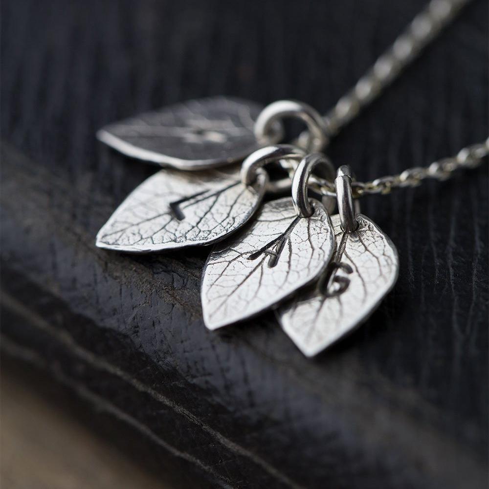 Hand Stamped Initials Leaf Necklace - Handmade Jewelry by Burnish
