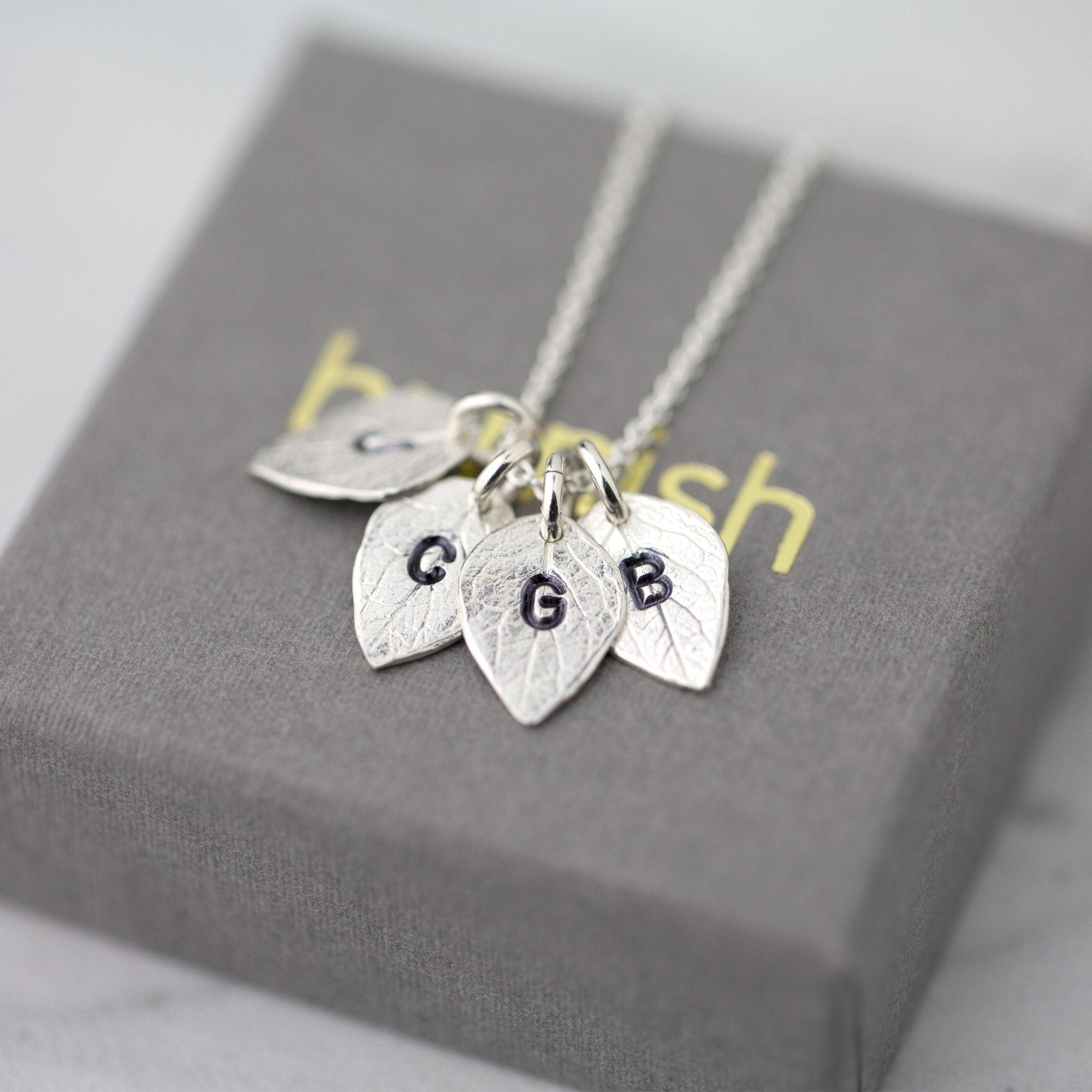 Hand Stamped Initials Leaf Necklace