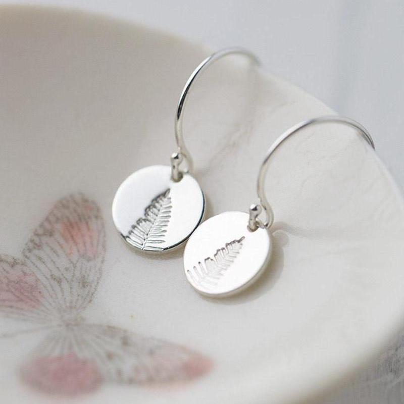 Hand Stamped Leaf Earrings - Handmade Jewelry by Burnish