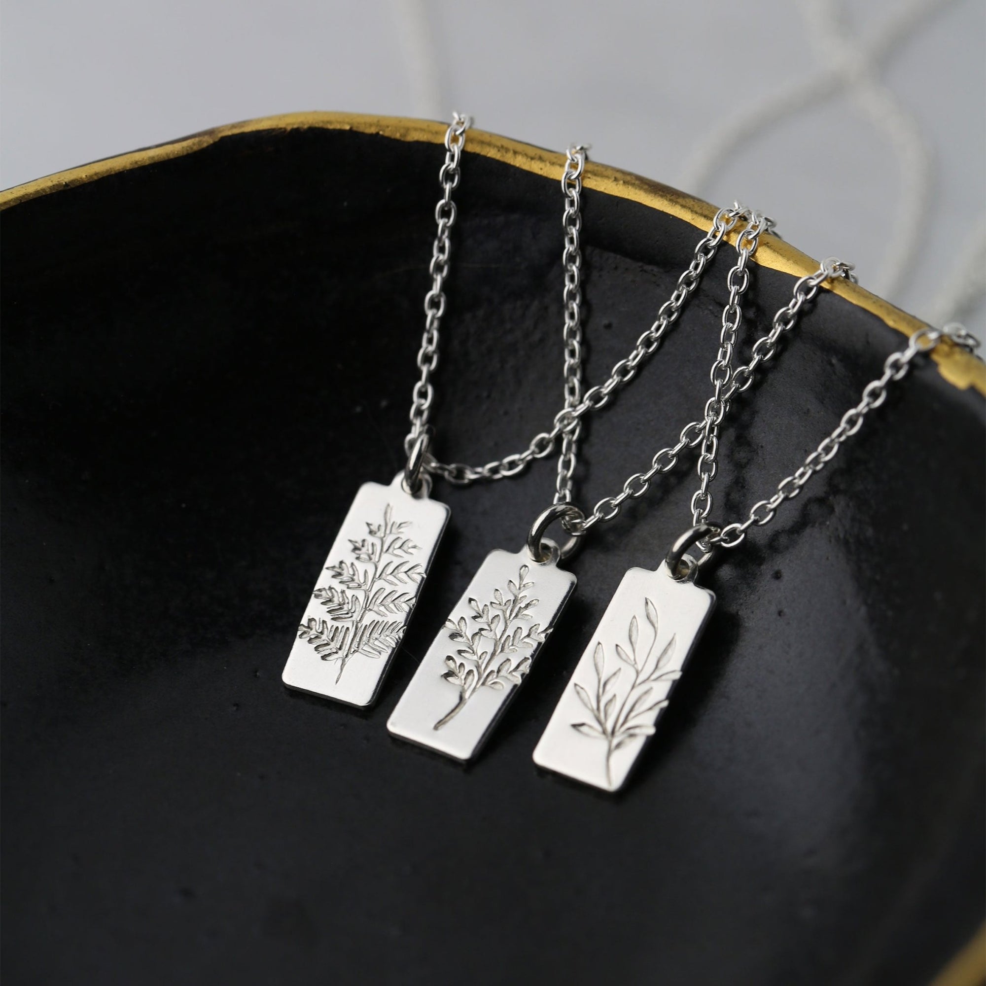 Hand Stamped Silver Botanical Necklace handmade by Burnish