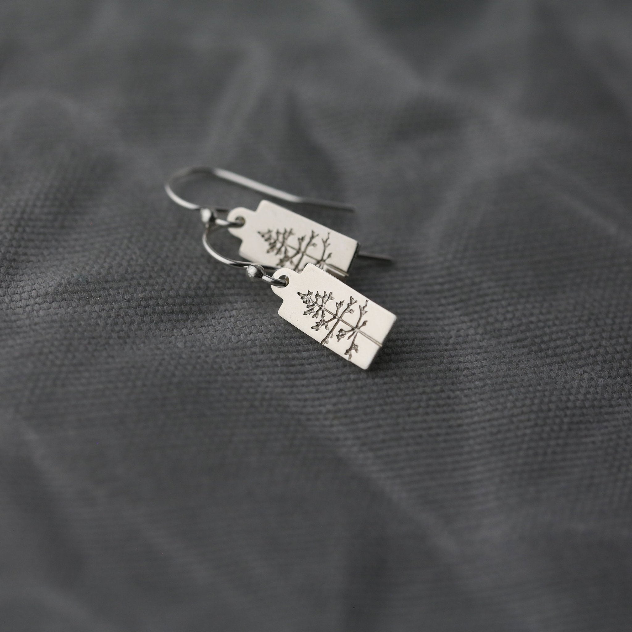 Hand Stamped Silver Tree Tag Earrings