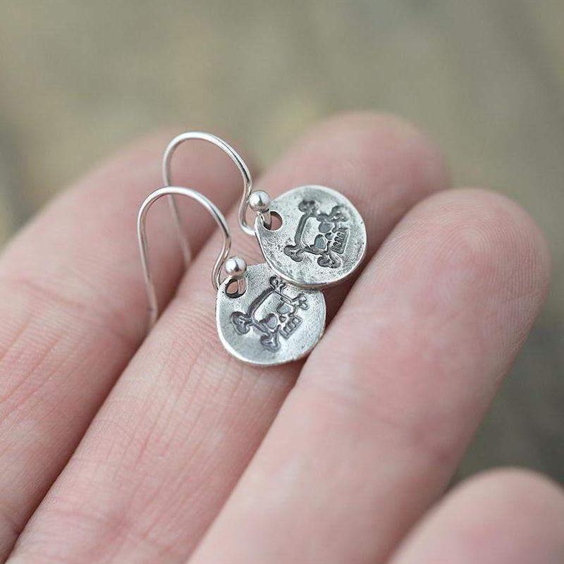 Hand Stamped Skull &amp; Crossbone Earrings - Handmade Jewelry by Burnish