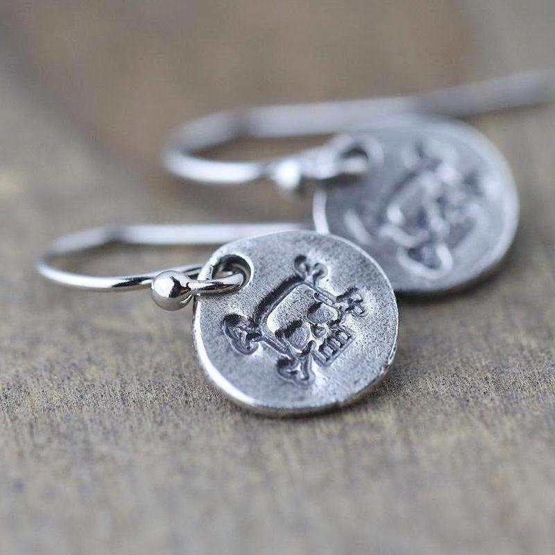 Hand Stamped Skull & Crossbone Earrings - Handmade Jewelry by Burnish