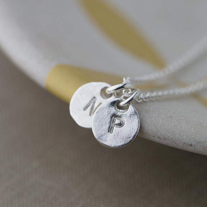 Hand Stamped Tiny Initial Necklace - Handmade Jewelry by Burnish