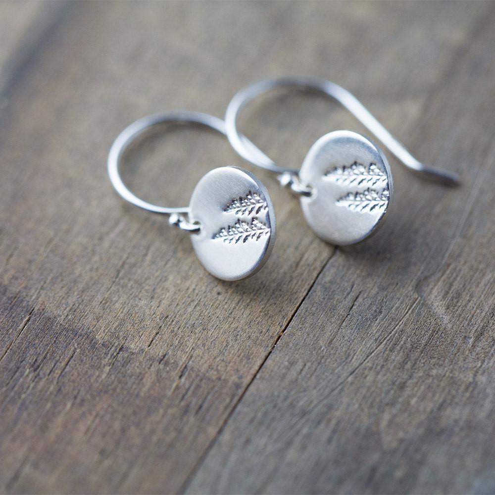 Hand Stamped Tree Earrings - Handmade Jewelry by Burnish