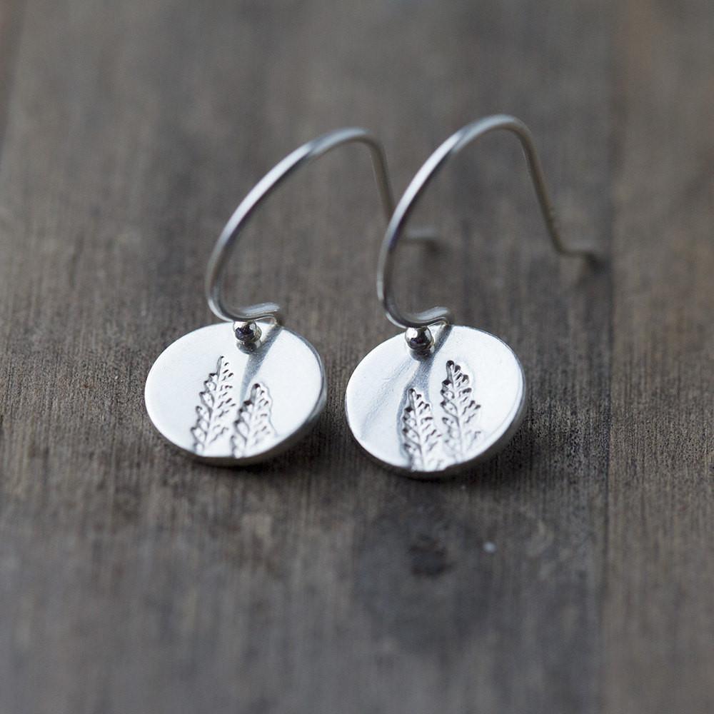 Hand Stamped Tree Earrings - Handmade Jewelry by Burnish