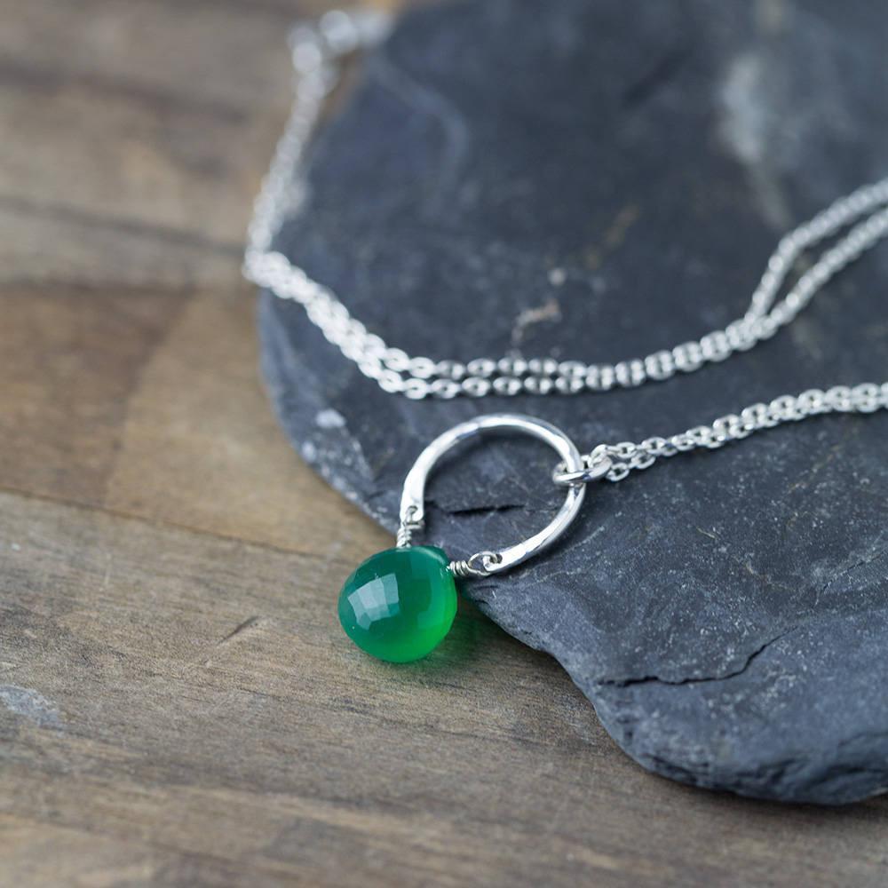 Handmade Onyx Green Gemstone Necklace - Handmade Jewelry by Burnish