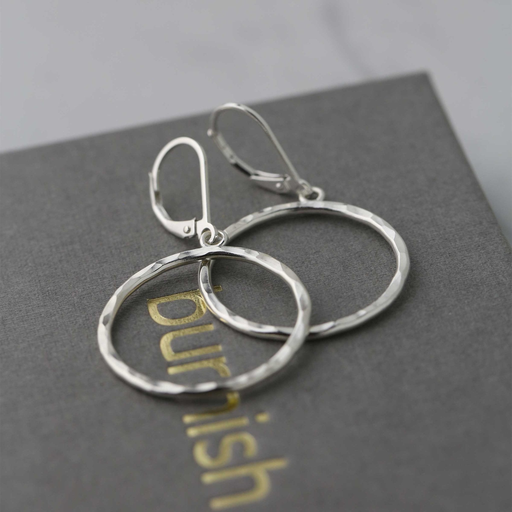 Large Hammered Circle Lever-back Earrings handmade by Burnish