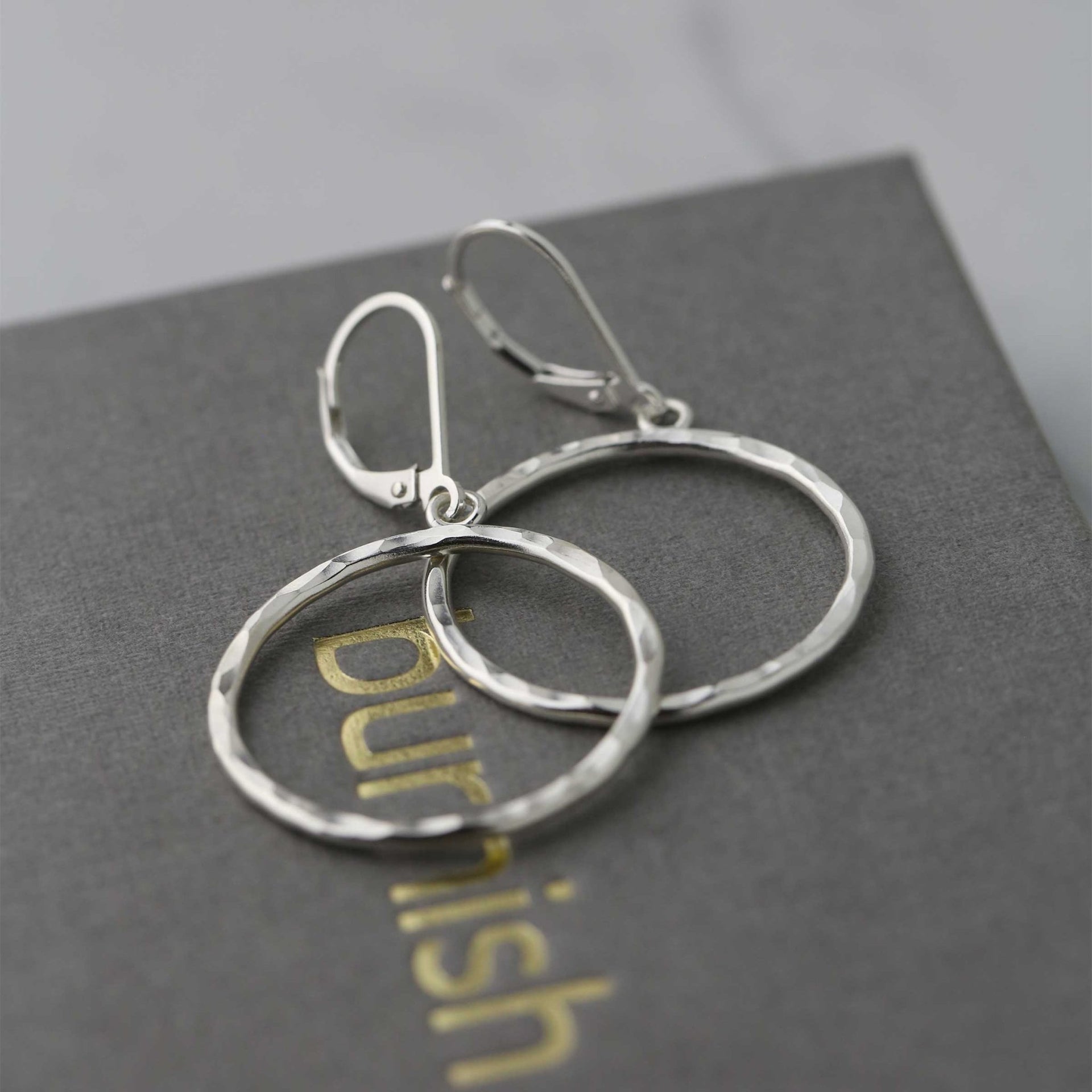 Large Hammered Circle Lever-back Earrings