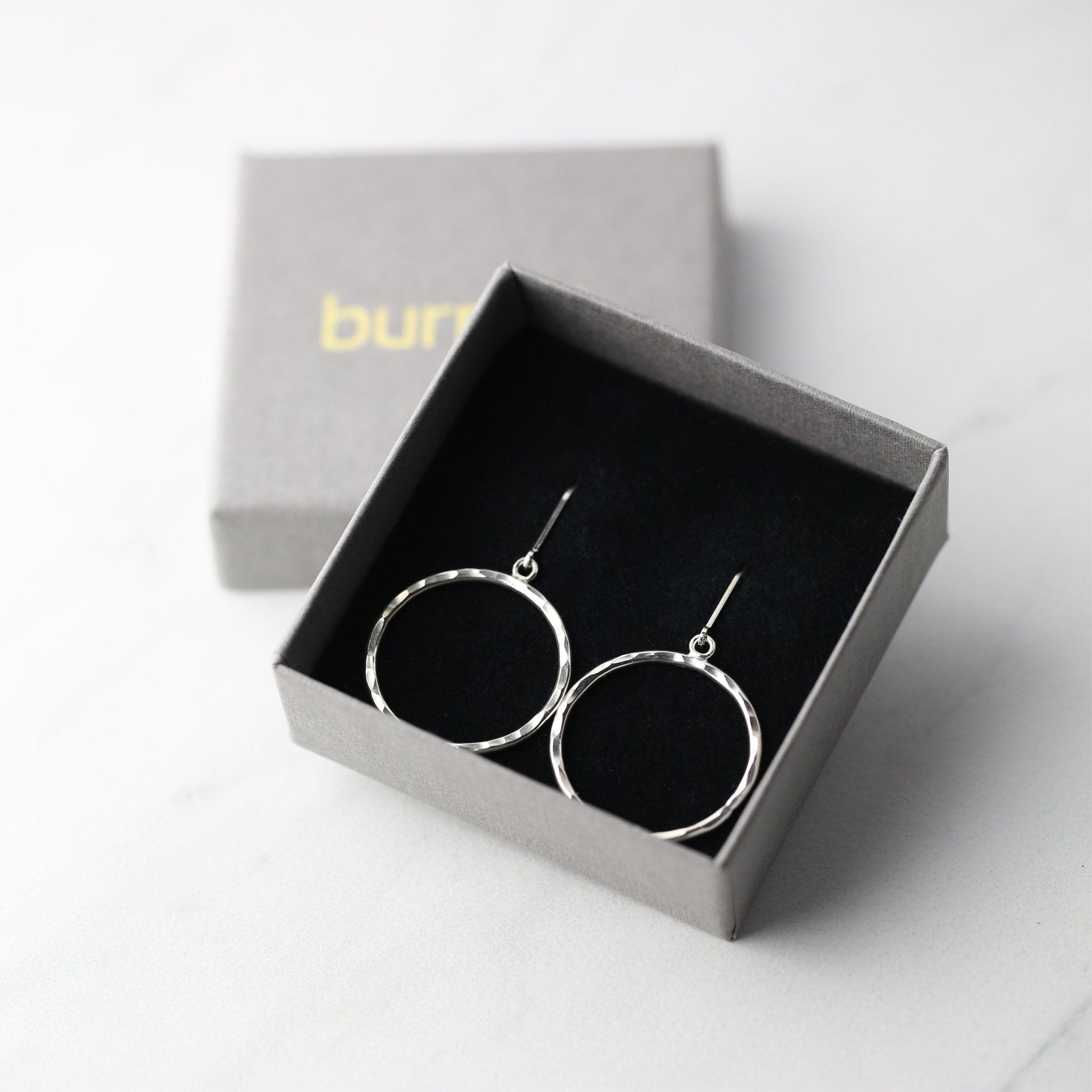 Large Hammered Circle Lever-back Earrings handmade by Burnish