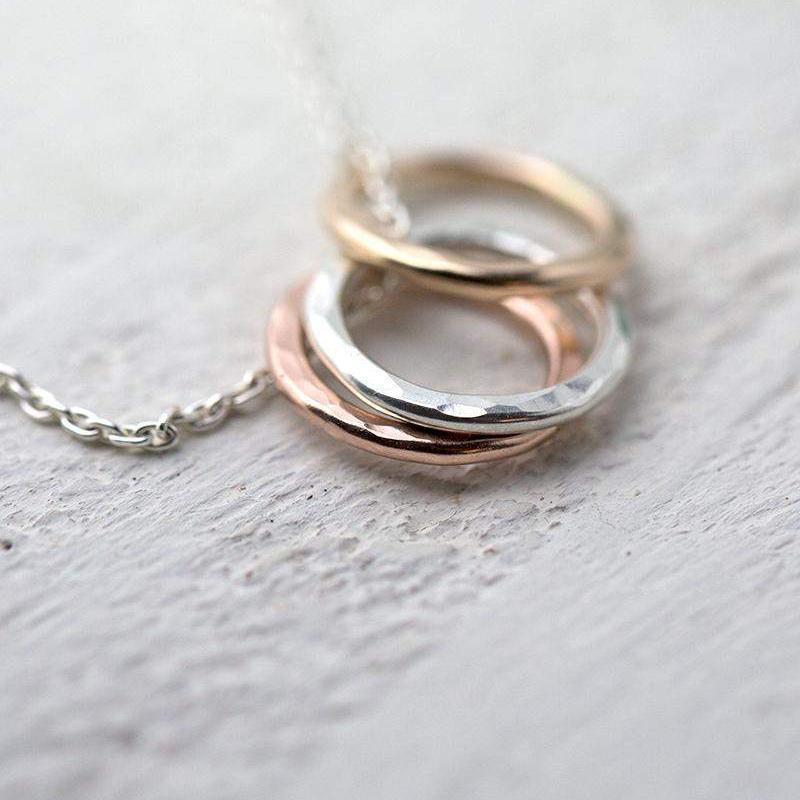 Large Hammered Circle Trio Necklace - Handmade Jewelry by Burnish