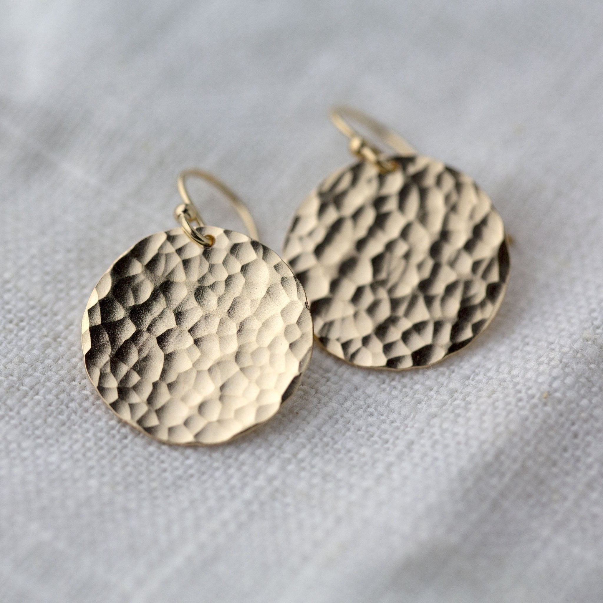 Large Hammered Gold Disk Earrings - Handmade Jewelry by Burnish