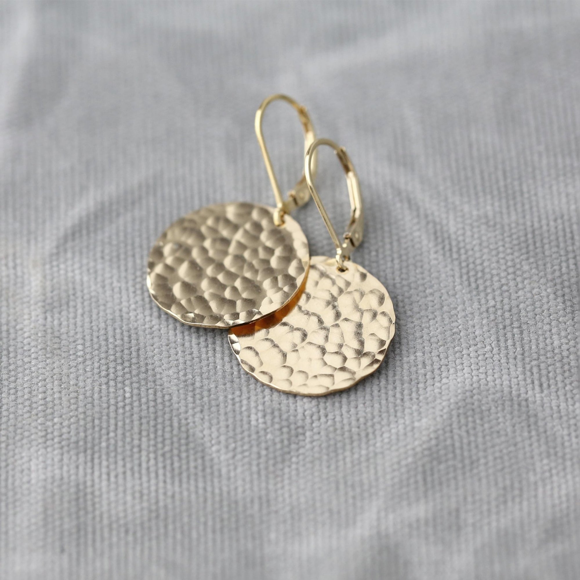 Large Hammered Gold Disc Earrings handmade by Burnish