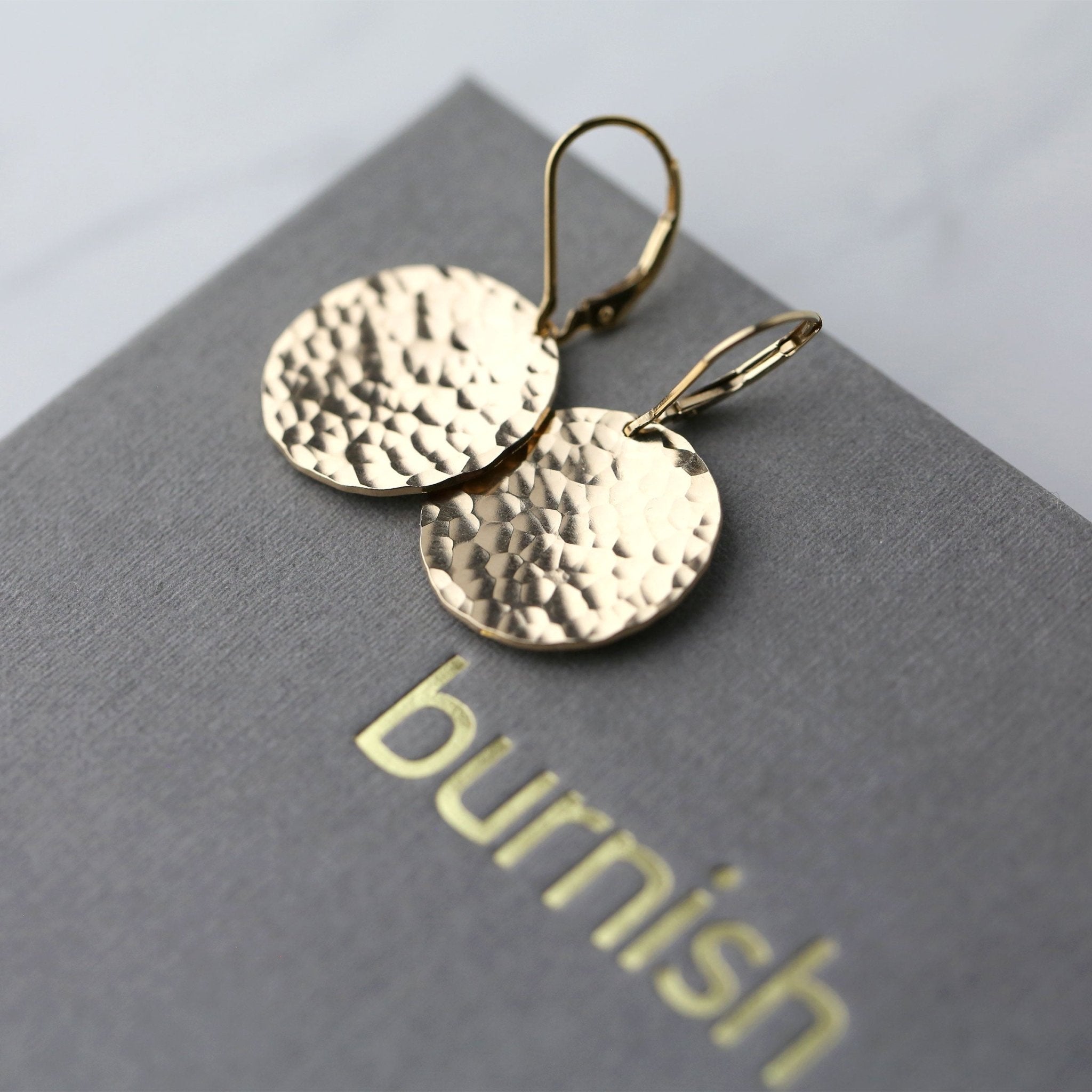 Large Hammered Gold Disc Lever-back Earrings