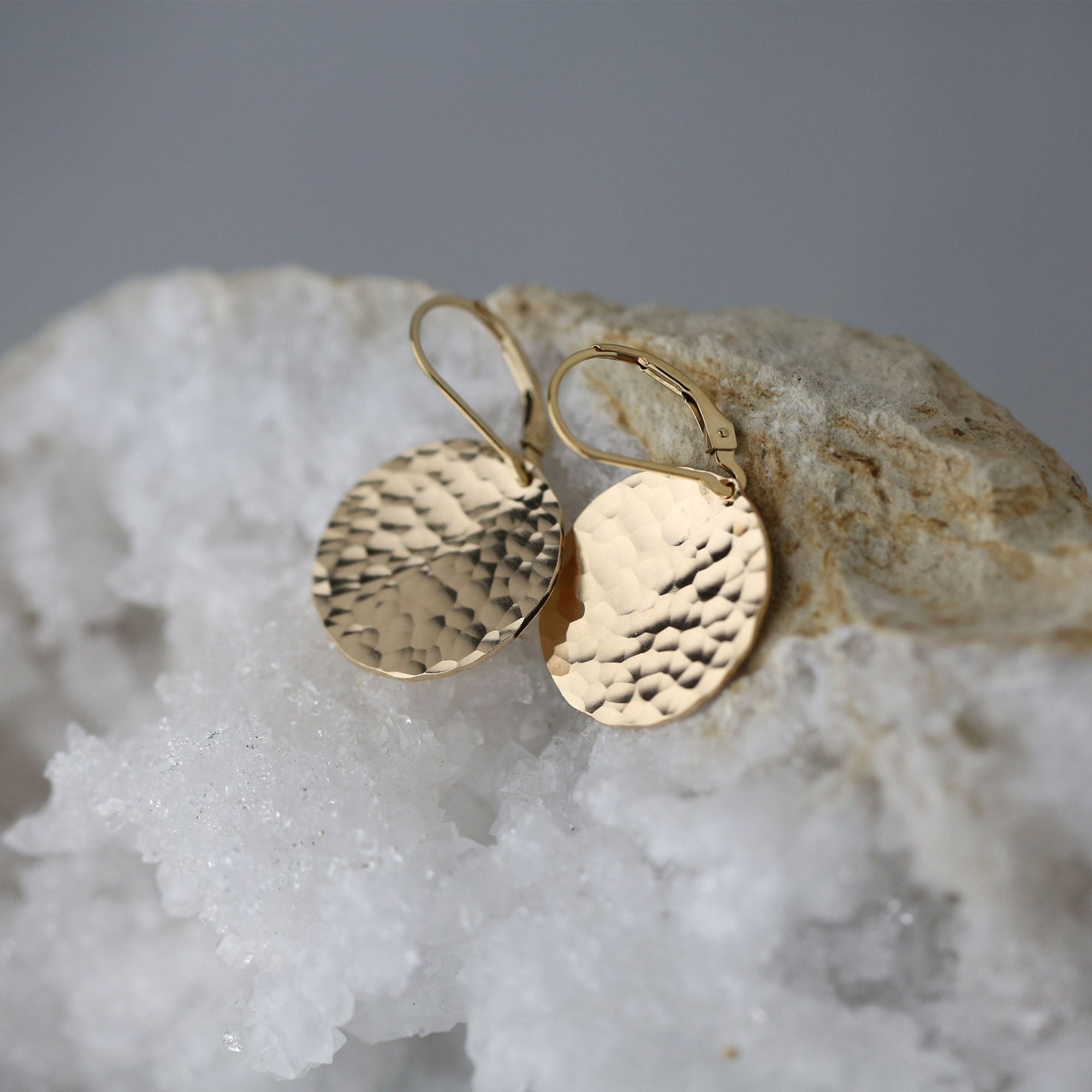 Large Hammered Gold Disc Lever-back Earrings