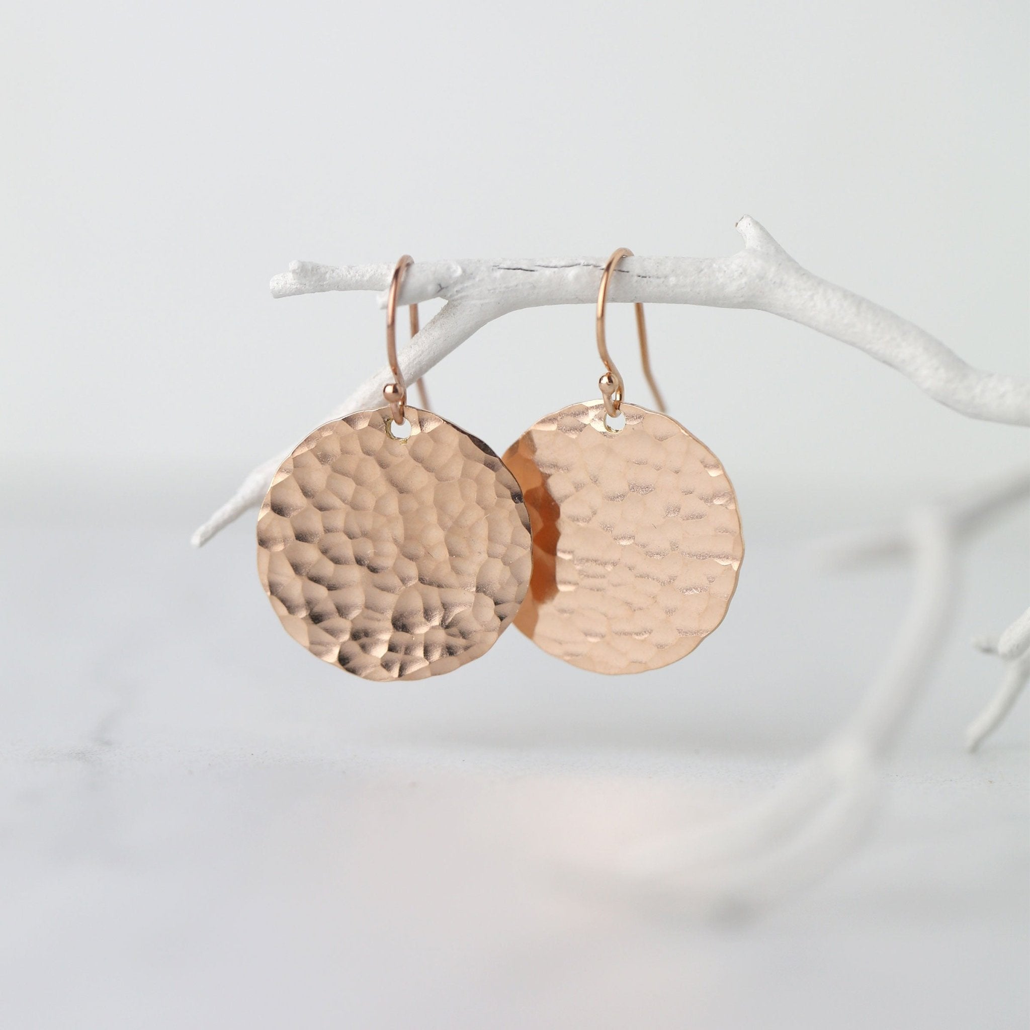 Large Hammered Rose Gold Disc Earrings