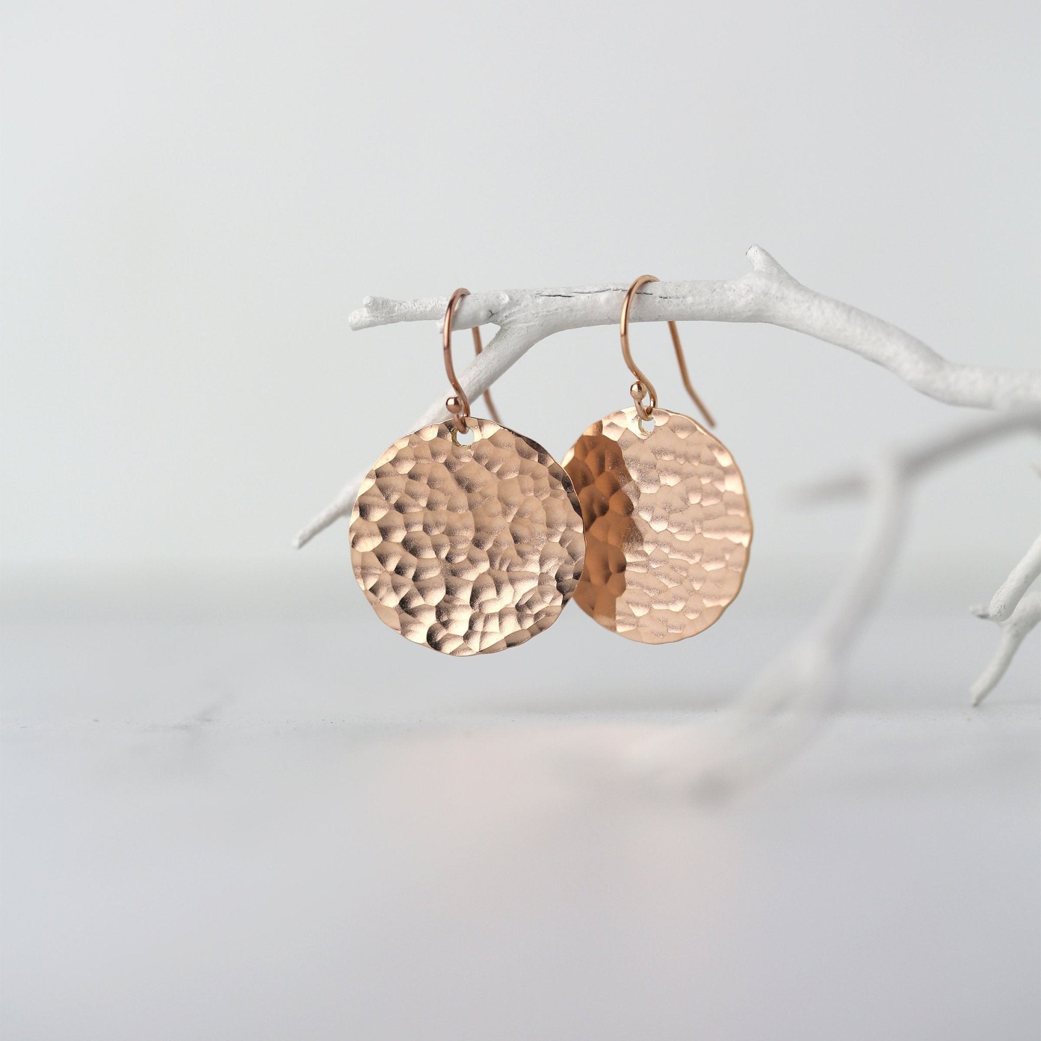 Large Hammered Rose Gold Disc Earrings