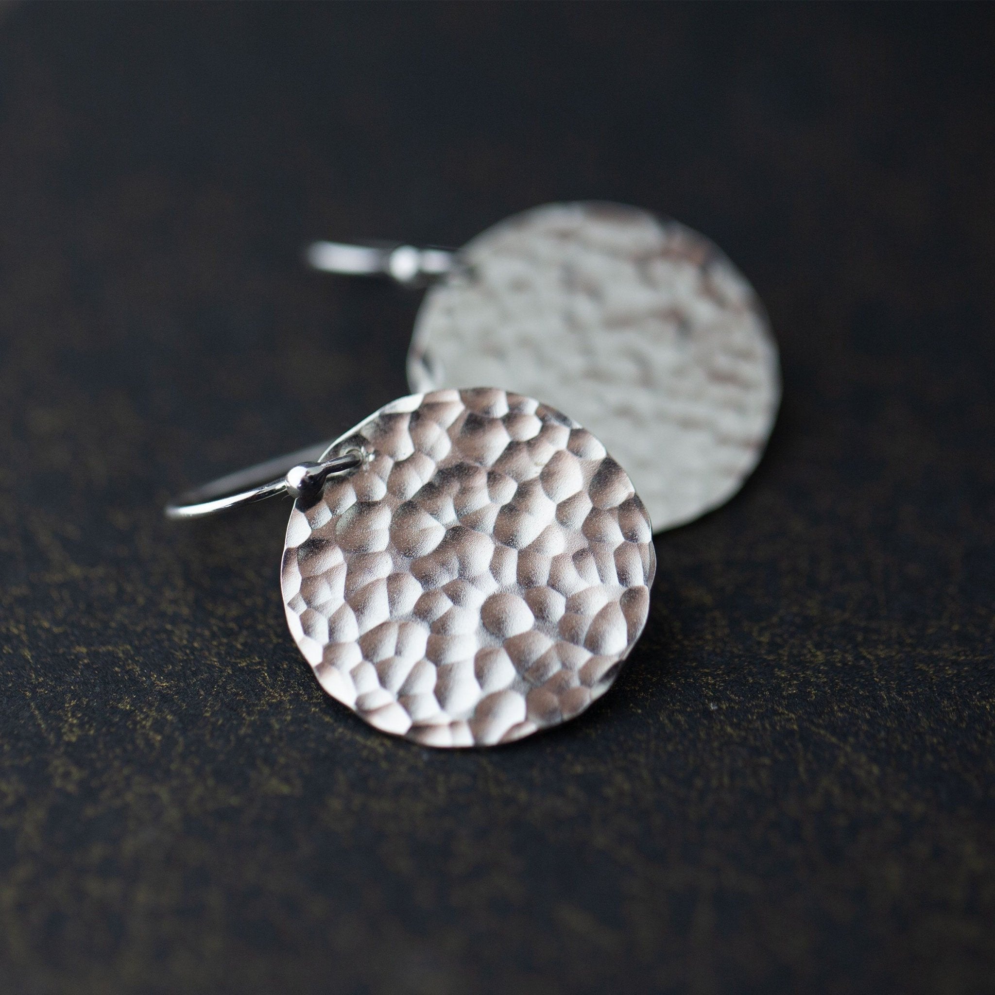 Large Hammered Silver Disc Earrings - Handmade Jewelry by Burnish