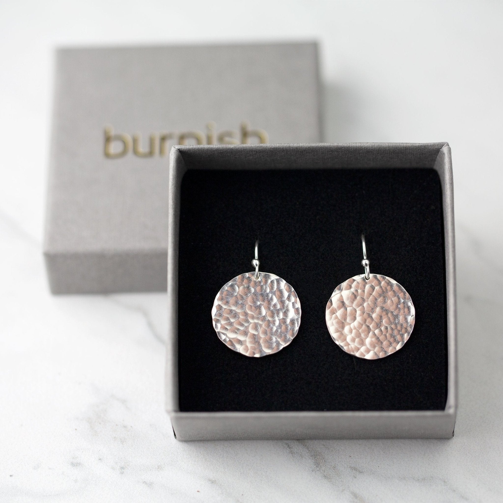 Large Hammered Silver Disc Earrings - Handmade Jewelry by Burnish
