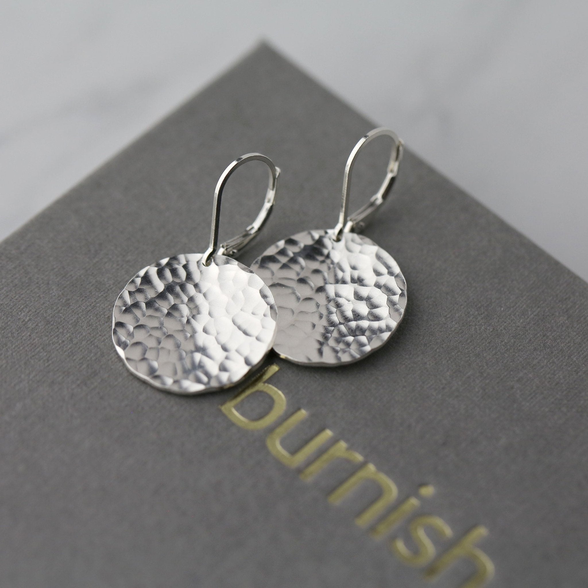 Large Hammered Silver Disc Lever-back Earrings