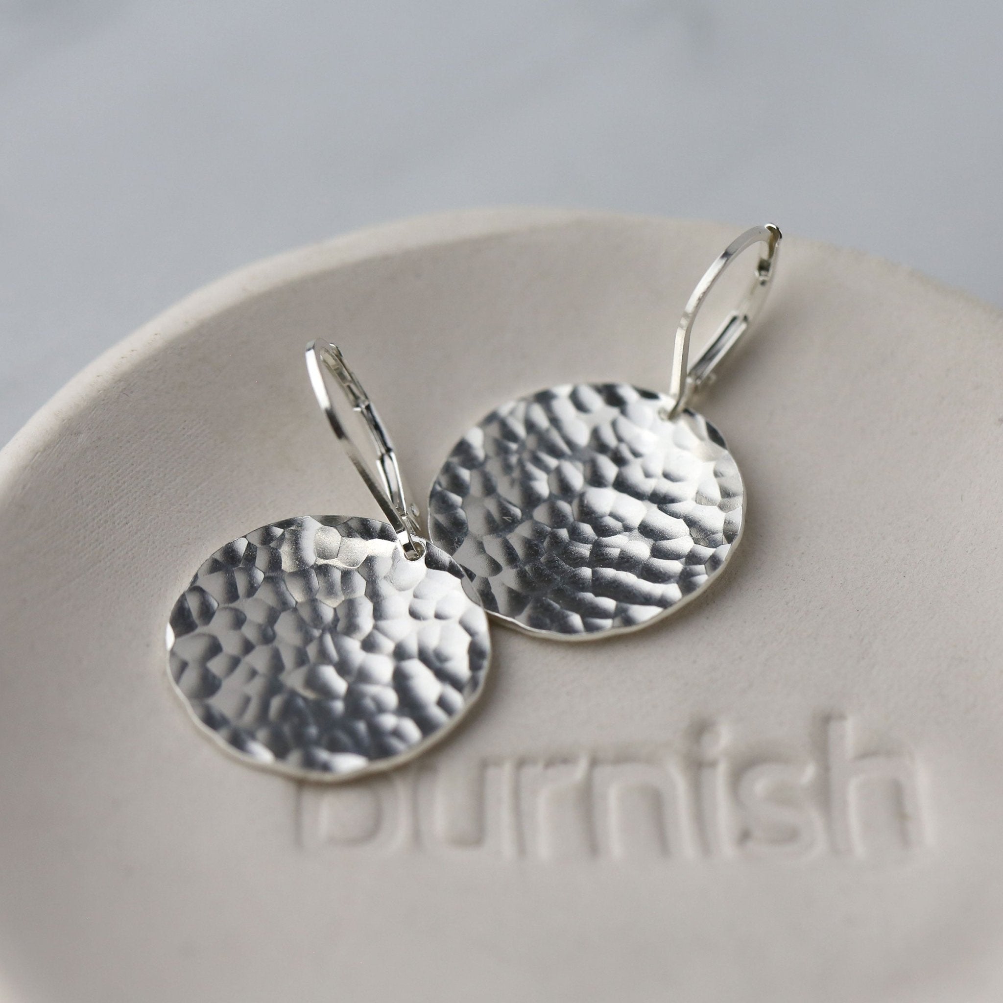 Large Hammered Silver Disc Lever-back Earrings