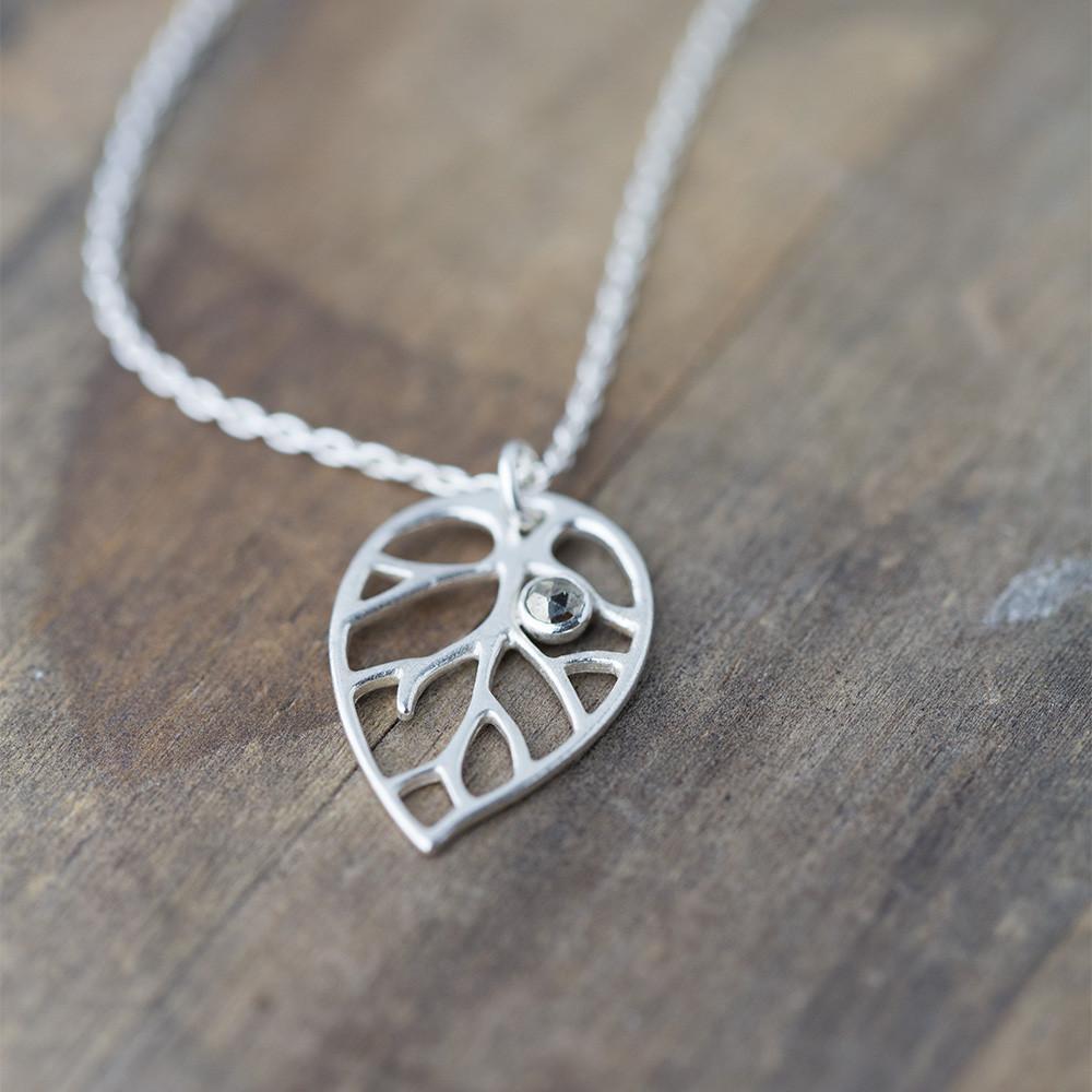 Leaf Necklace with Pyrite - Handmade Jewelry by Burnish