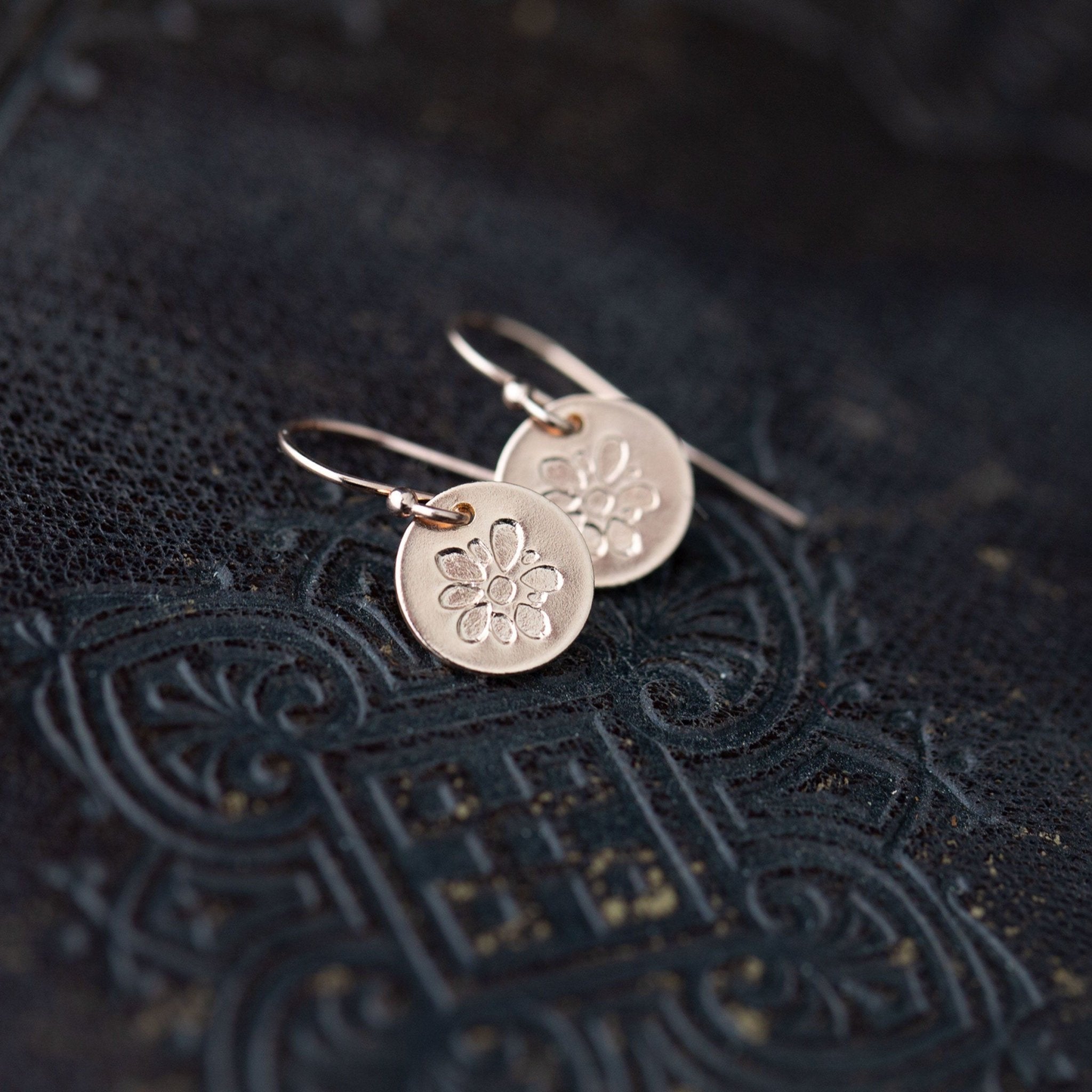 Mini Stamped Flower Earrings - Handmade Jewelry by Burnish