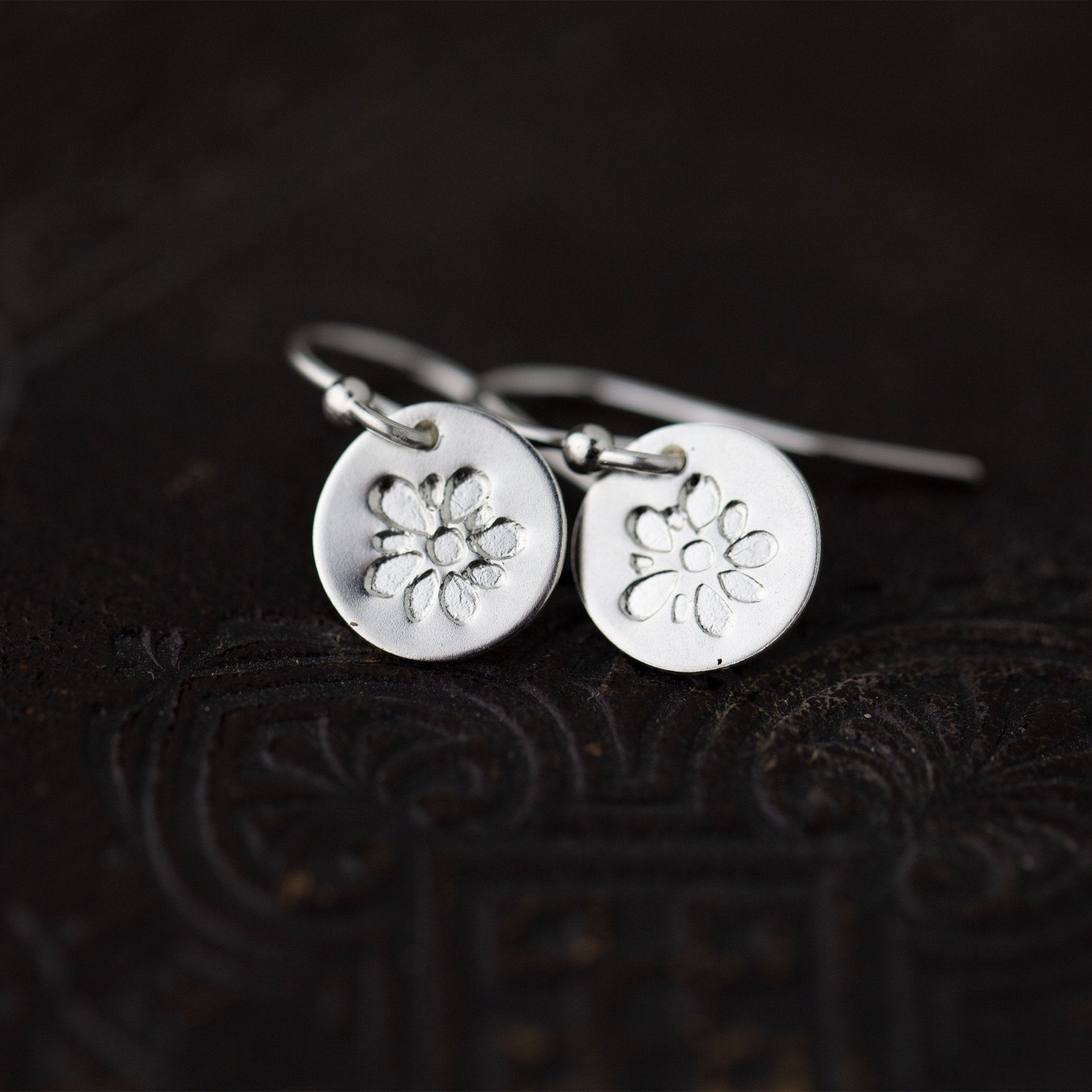 Mini Stamped Flower Earrings - Handmade Jewelry by Burnish