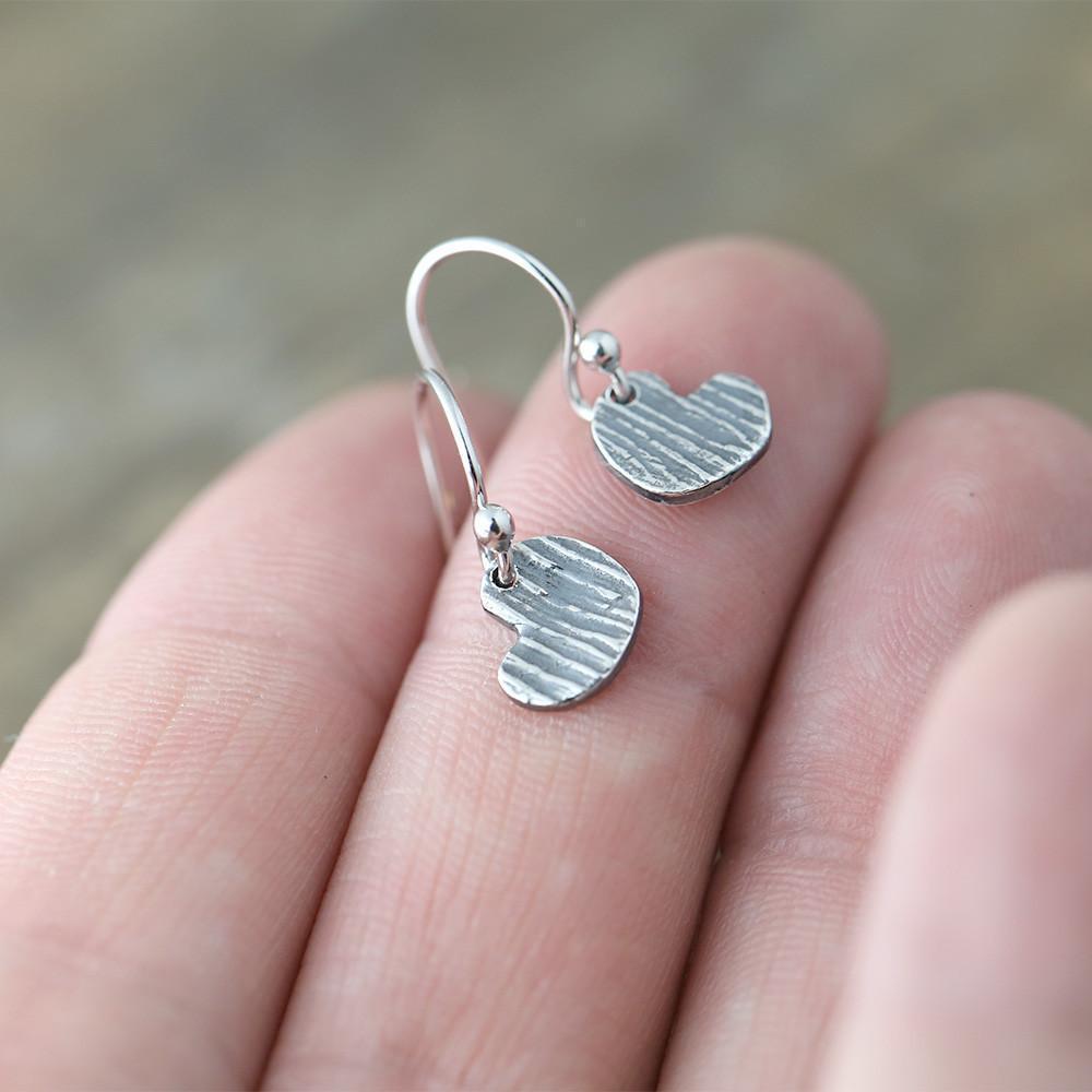 Mini Woodgrain Heart Earrings - Handmade Jewelry by Burnish