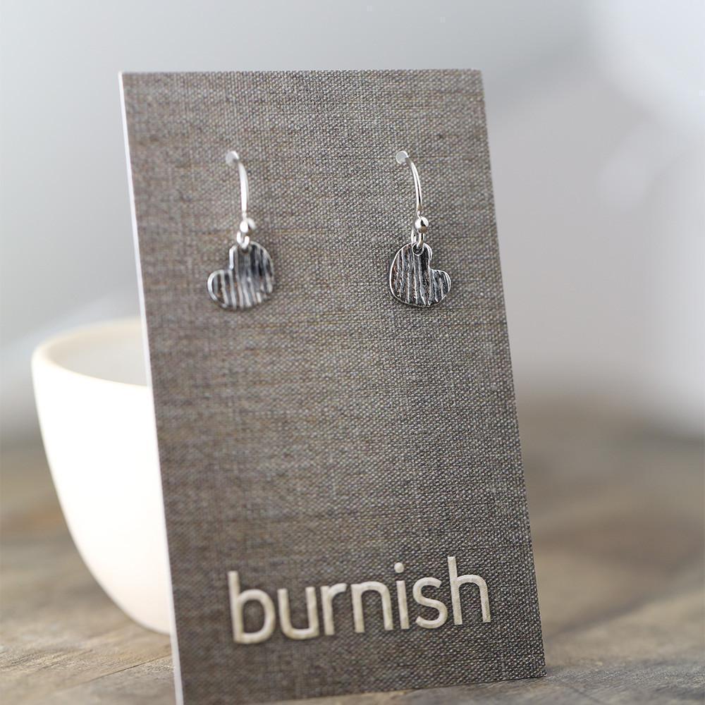Mini Woodgrain Heart Earrings - Handmade Jewelry by Burnish