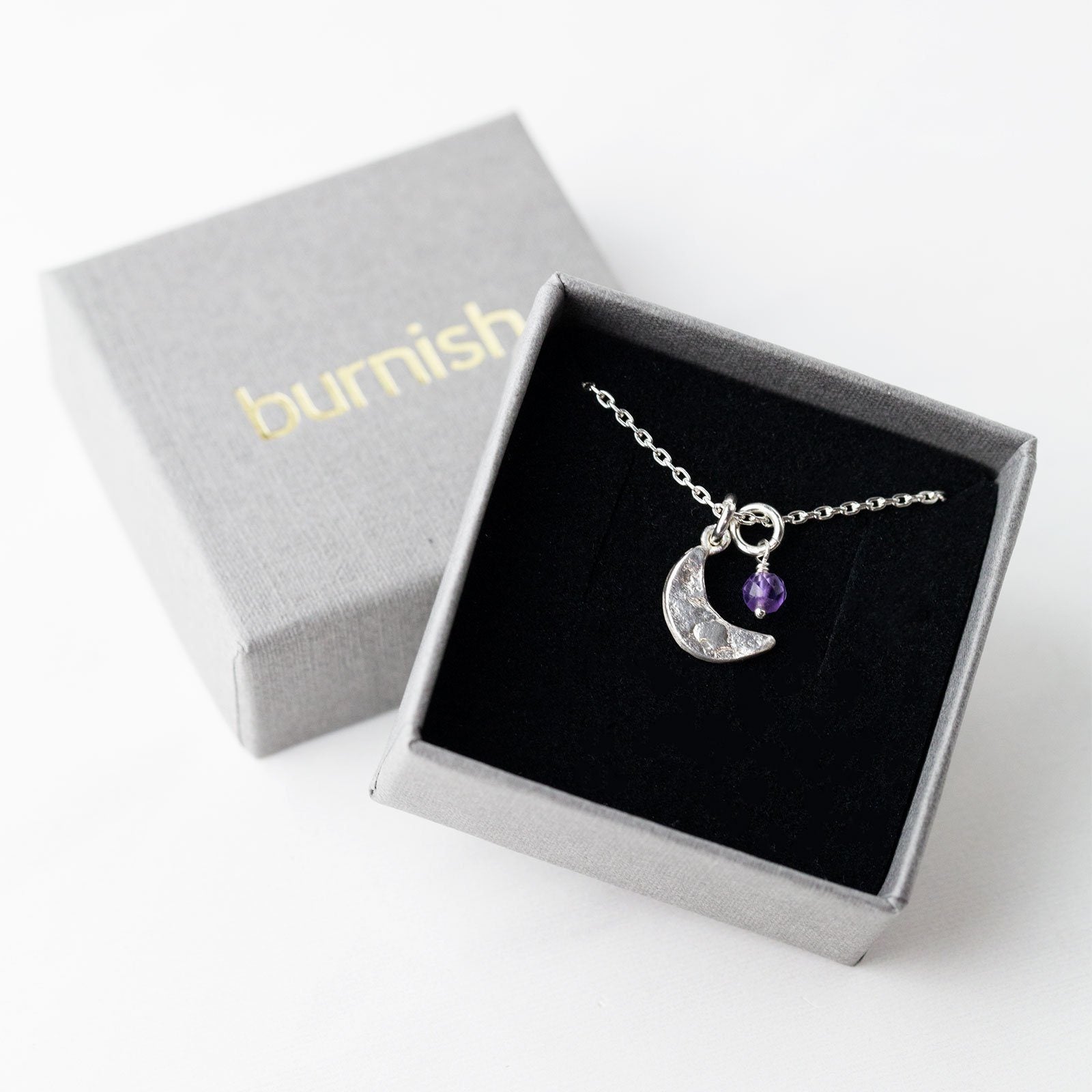 Moon Birthstone Necklace - Handmade Jewelry by Burnish