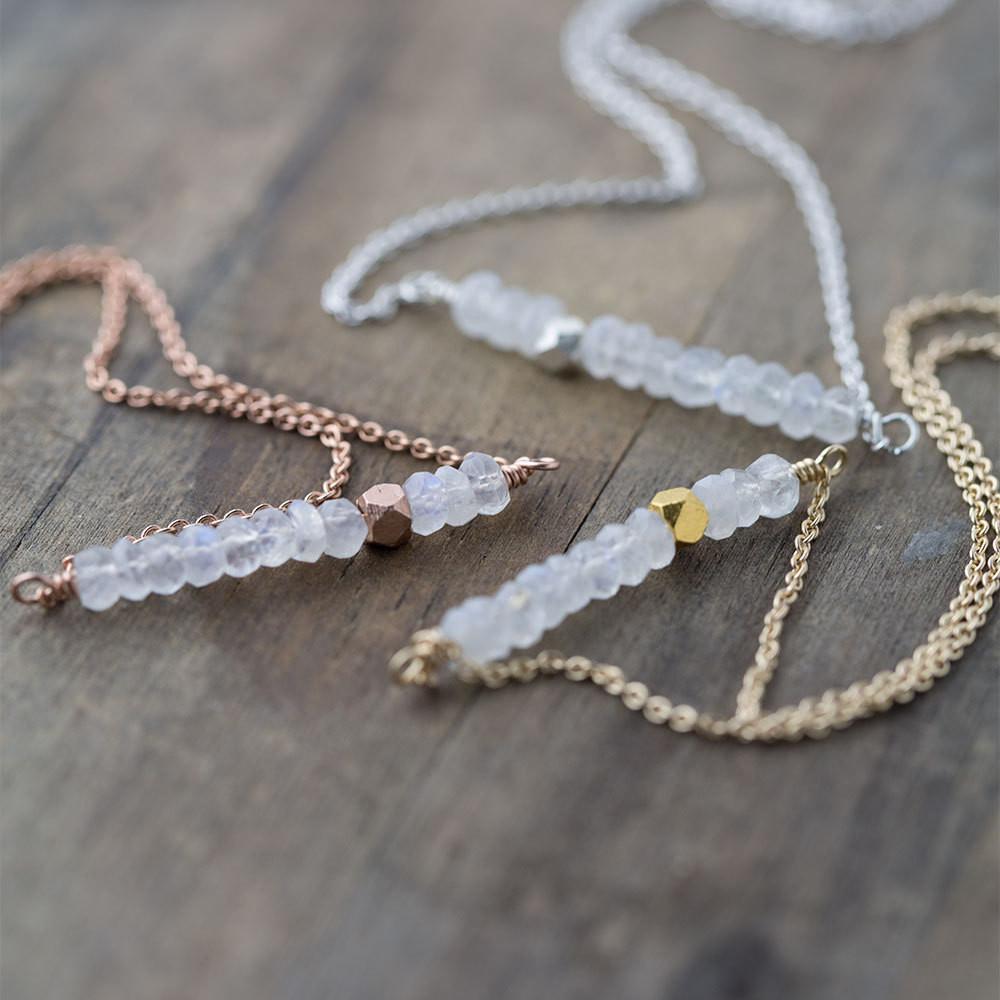 Moonstone Bar Necklace - Handmade Jewelry by Burnish