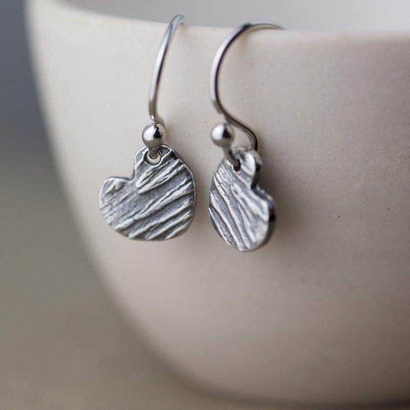 ONLY 1 - Mini Woodgrain Heart Earrings - Handmade Jewelry by Burnish