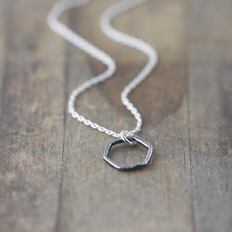 ONLY 1 - Rustic Hexagon Necklace - Handmade Jewelry by Burnish