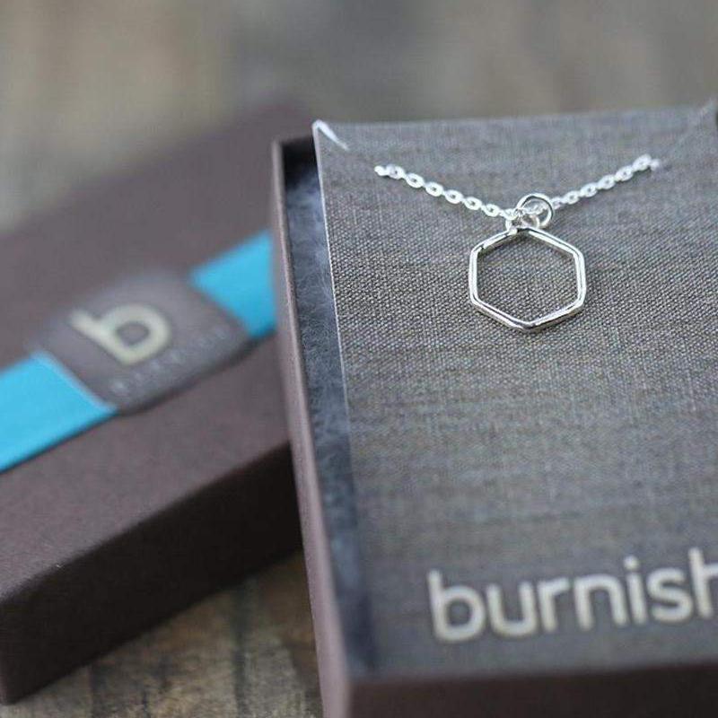 ONLY 1 - Silver Hexagon Necklace - Handmade Jewelry by Burnish