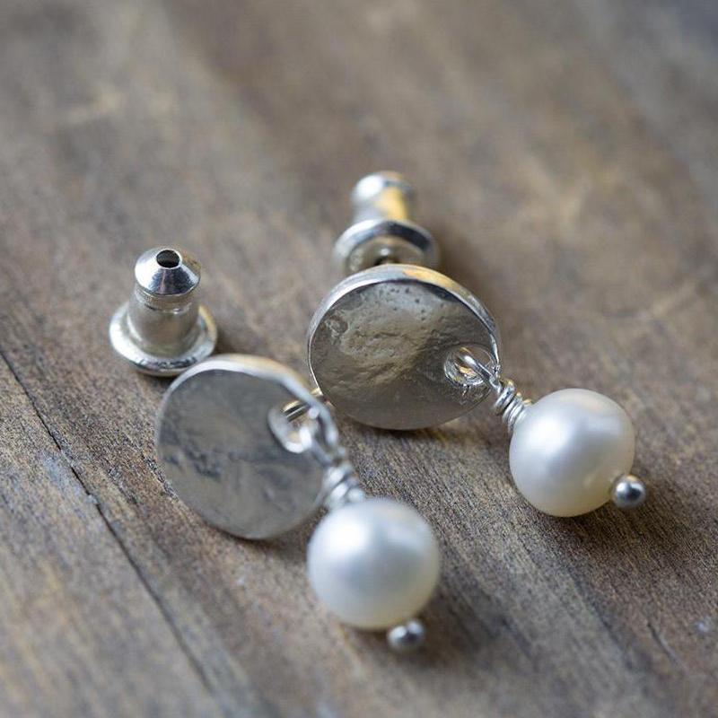 ONLY 1 - Silver Post &amp; Pearl Earrings - Handmade Jewelry by Burnish