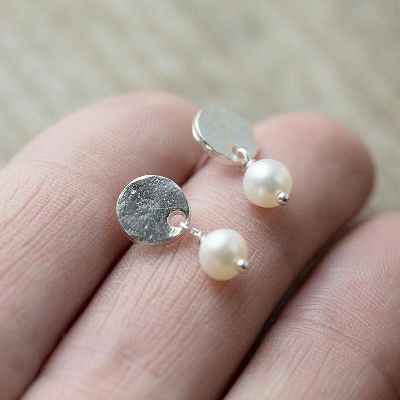 ONLY 1 - Silver Post &amp; Pearl Earrings - Handmade Jewelry by Burnish